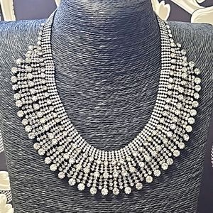 Aldo crystal necklace, dark silver  bib necklace